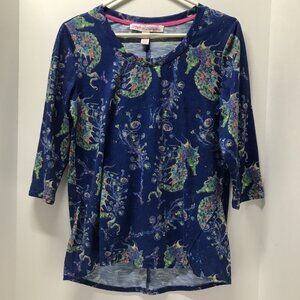 Leoma Lovegrove 3/4 Sleeve Seahorse Print Scoop Neck Tee Shirt